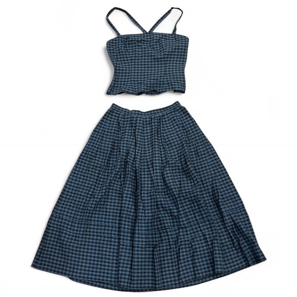 Vintage Albert Nipon 2 Piece Set Gingham Plaid Tank Top & Midi Skirt - Picture 1 of 4